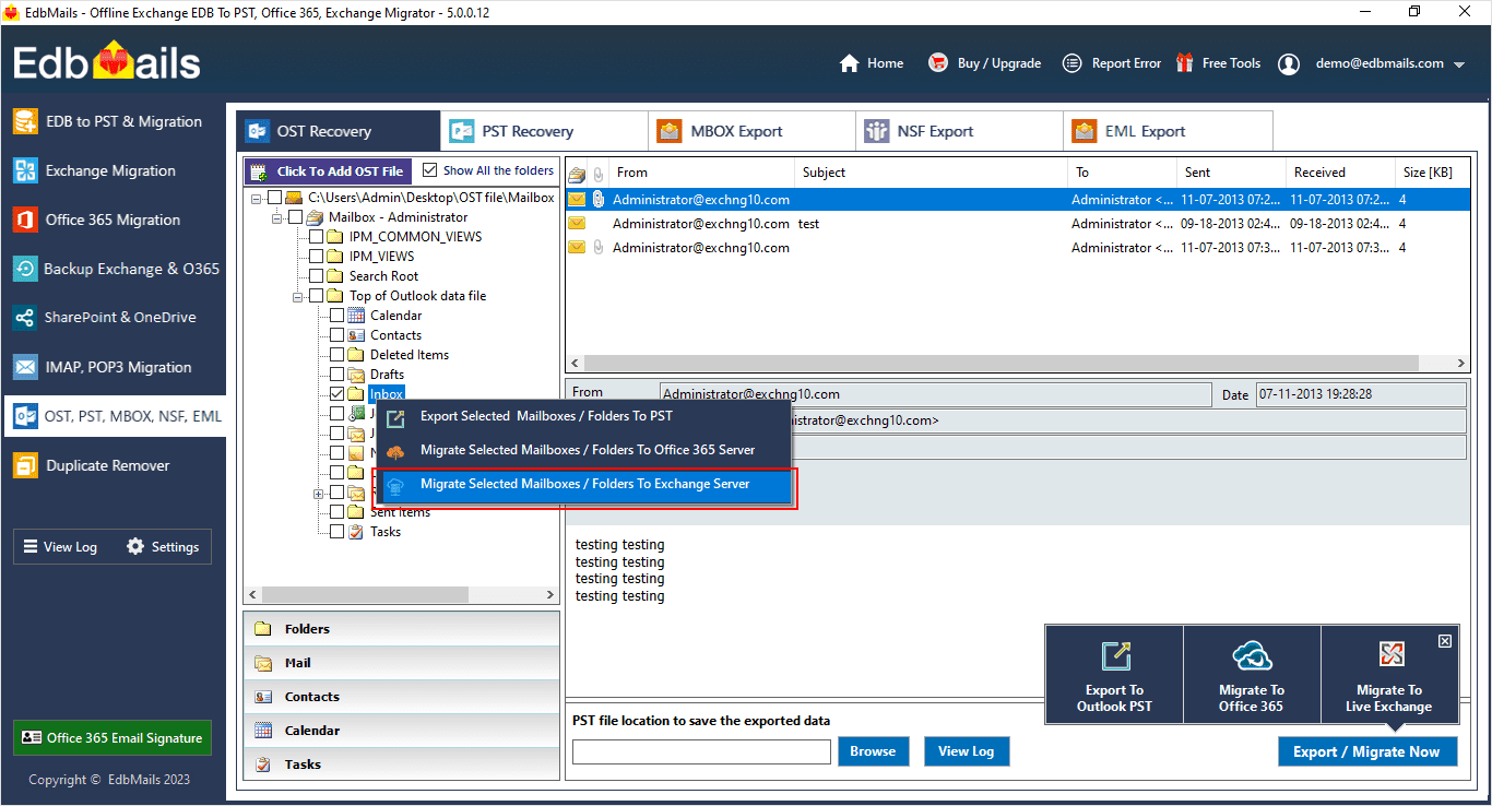 OST to Live Exchange migration
