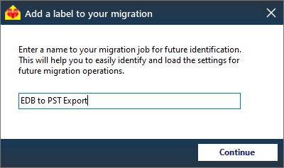 Enter Export Job name