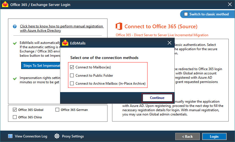 Connect to the source Office 365