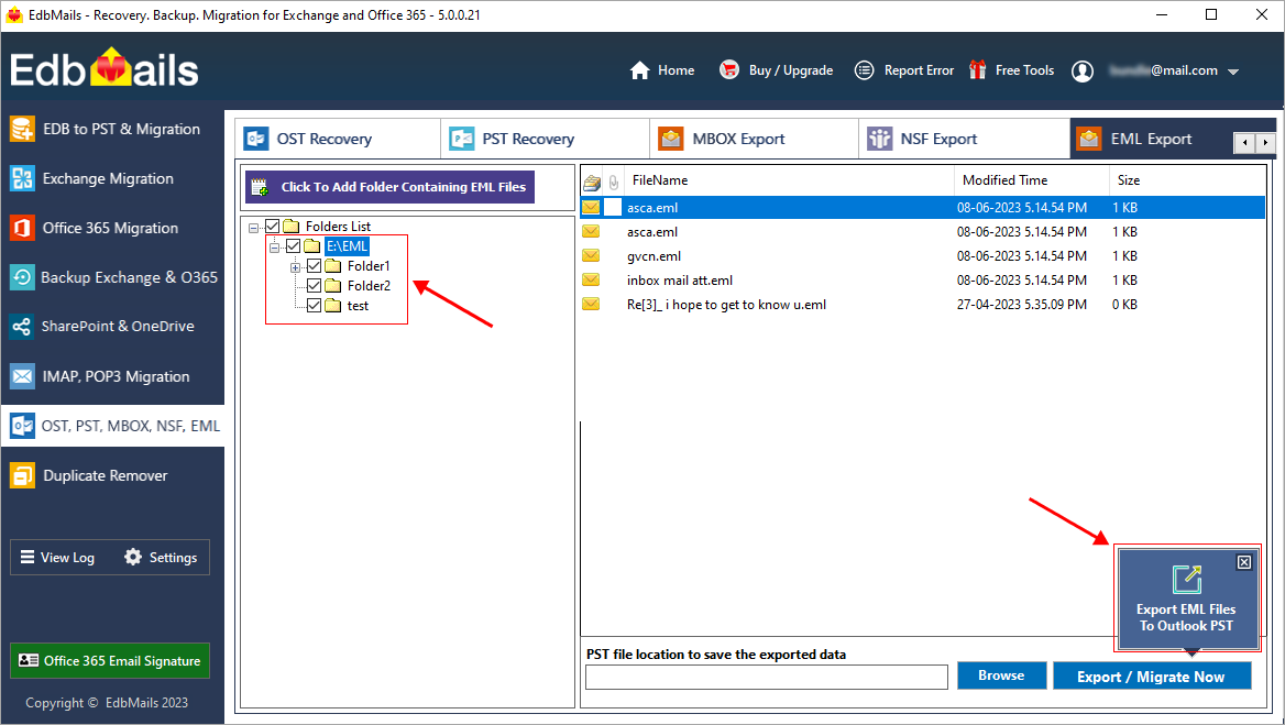 Export EML Files To Outlook PST