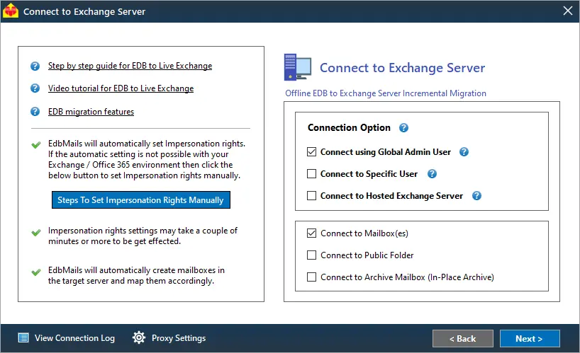 Connect to Exchange server