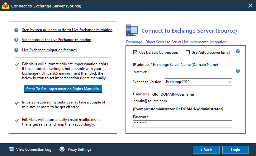 Connect to exchange server source