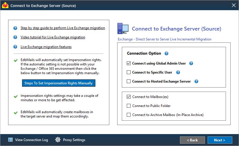 Connect to exchange server source