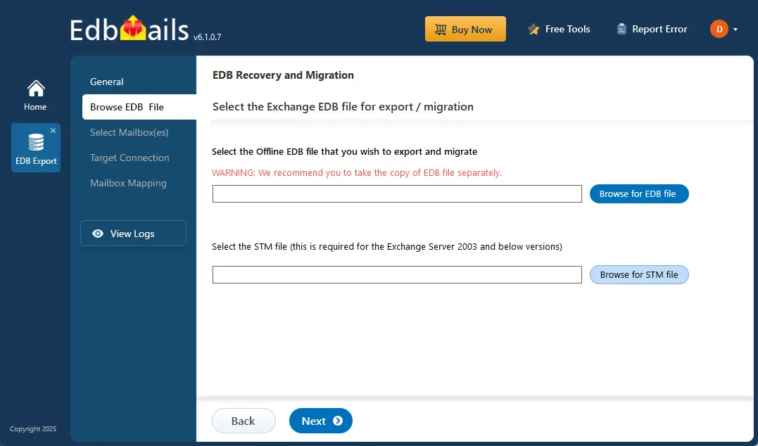 Select the Exchange EDB file