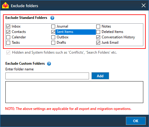 Exclude Standard folders
