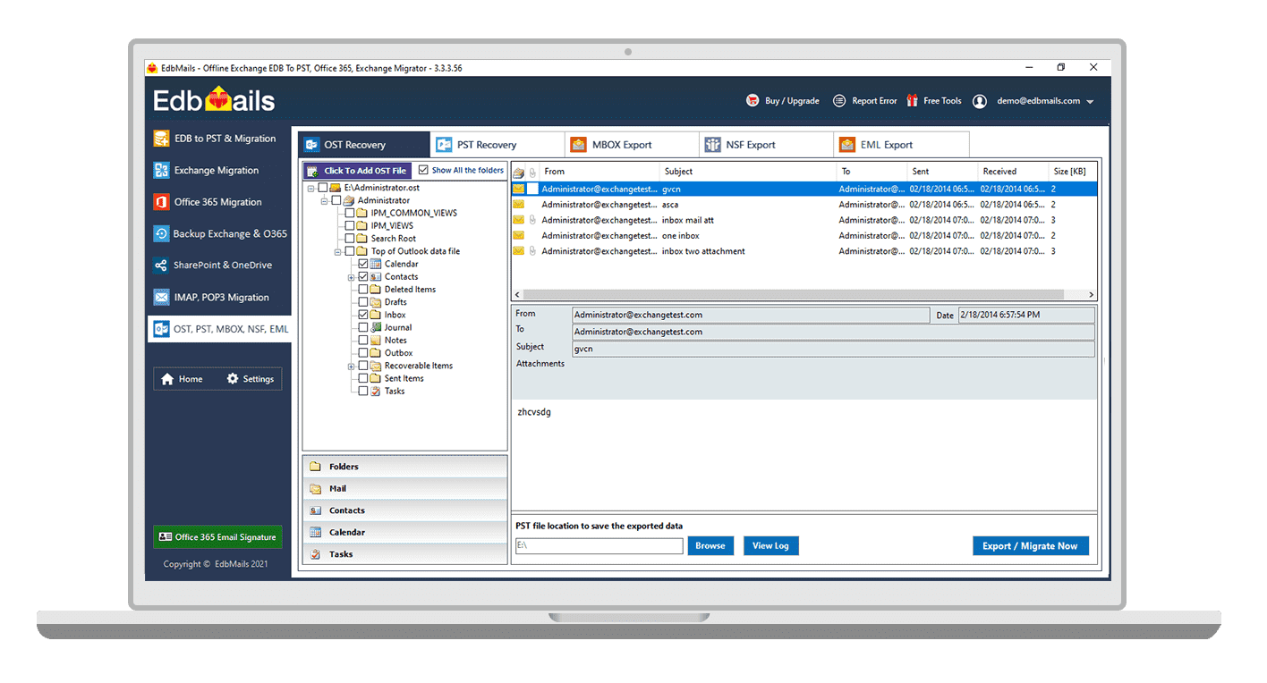Export email, calendars and contacts from OST to PST