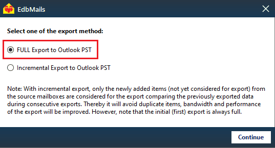 Start the Office 365 to PST export operation