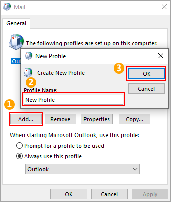 New Outlook profile name