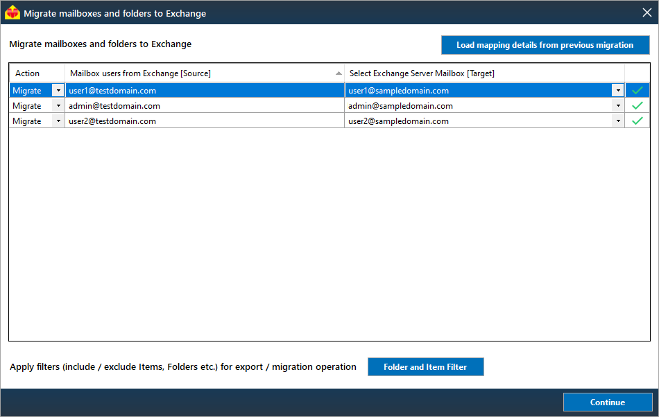 Migrate mailboxes and folders to Exchange