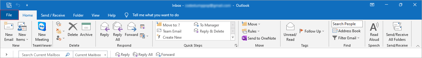 go to file tab in outlook
