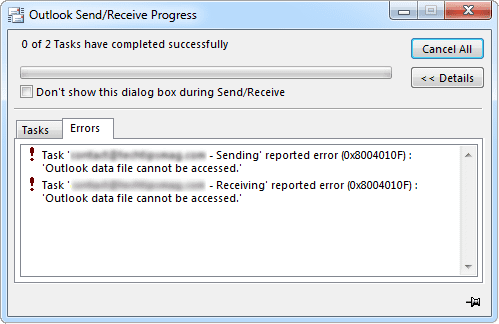 Outlook data file cannot be accessed