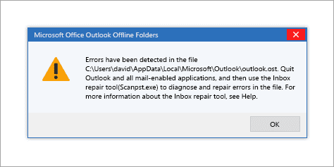 unable to open outlook ost file error