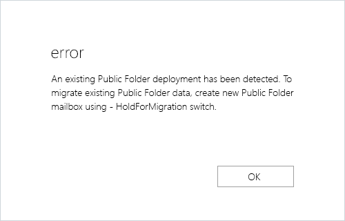 Public folder -HoldforMigration error in a Hybrid environment