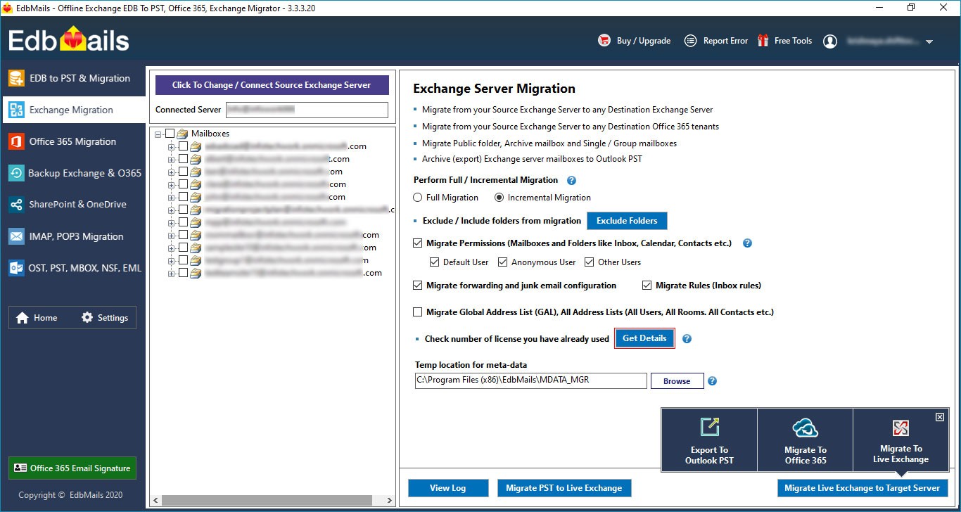 Exchange migration view mailboxes