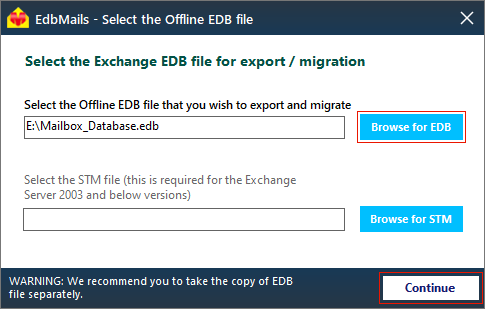Select the offline EDB file