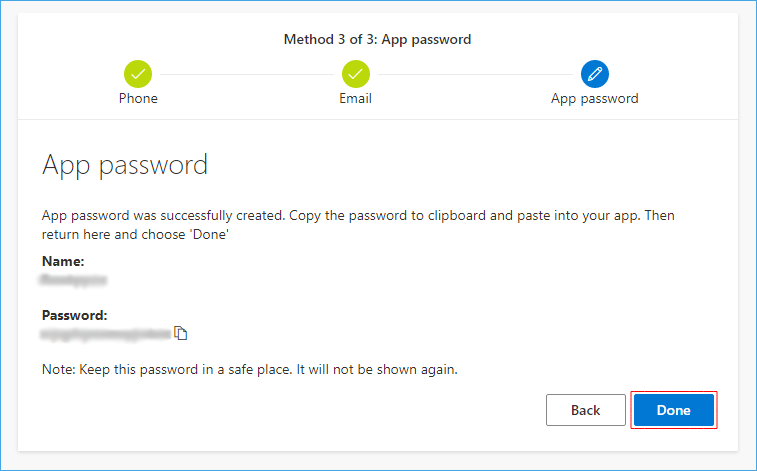 App Password successfully created
