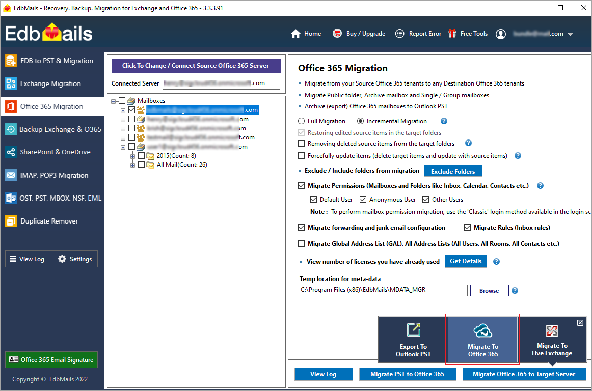 Click migrate to Office365