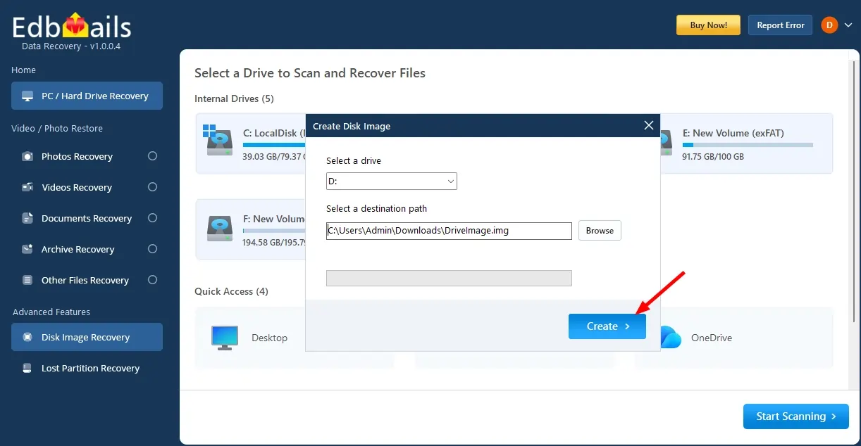 Create Disk Image Create Disk Image