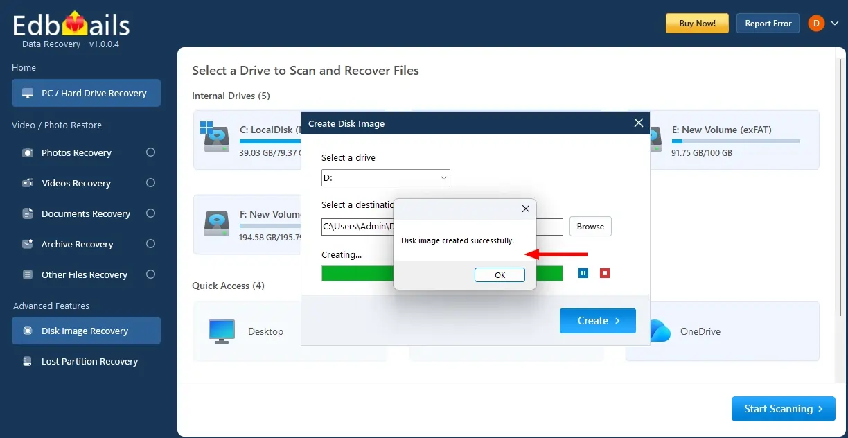 Successfully disk image created Successfully disk image created