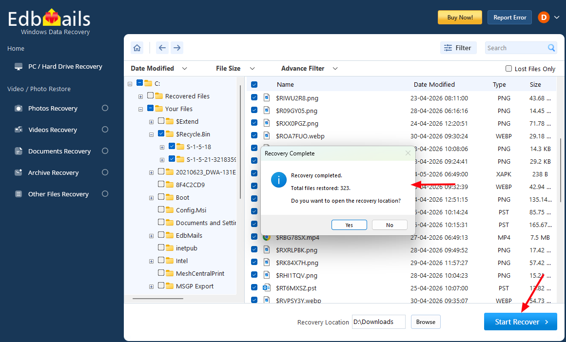 Click 'Start Export' button