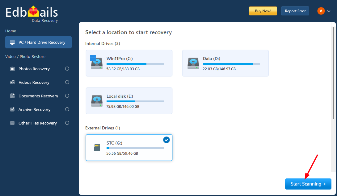 Select the location to store PST file