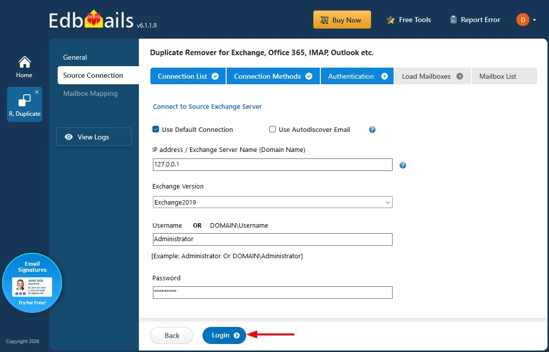 Enter Exchange Server Details Enter Exchange Server Details