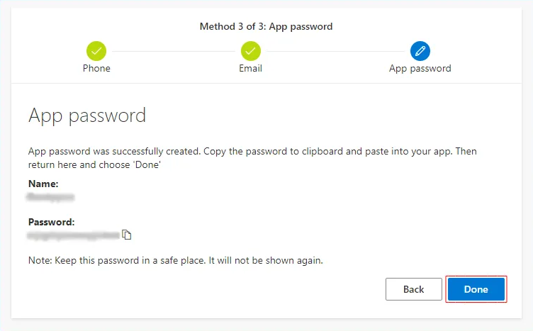 App Password successfully created App Password successfully created