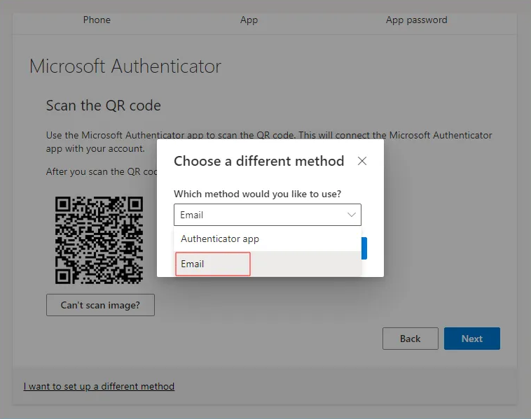 Choose email as method Choose email as method