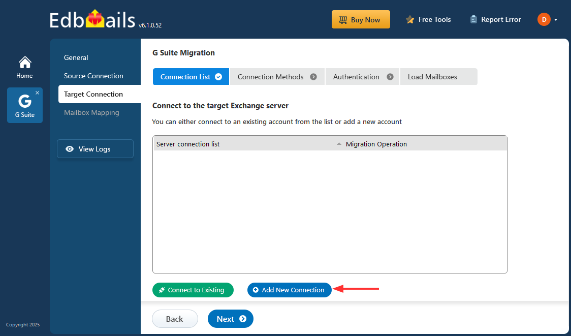 Connect to the target IMAP server