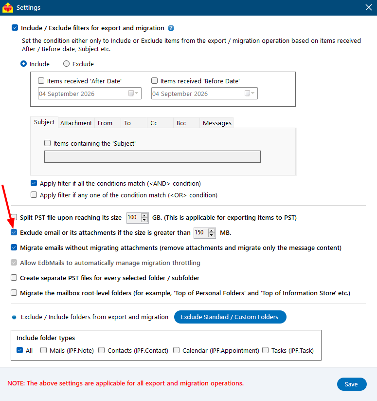 Exclude email or its attachments Exclude email or its attachment