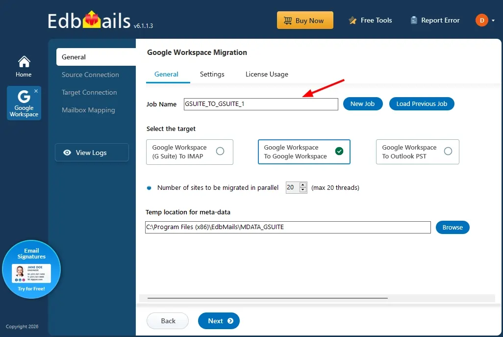 Enter Migration Job name Enter Migration Job name