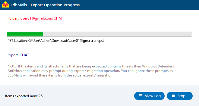 Export Google Workspace to PST progress Export Google Workspace to PST progress