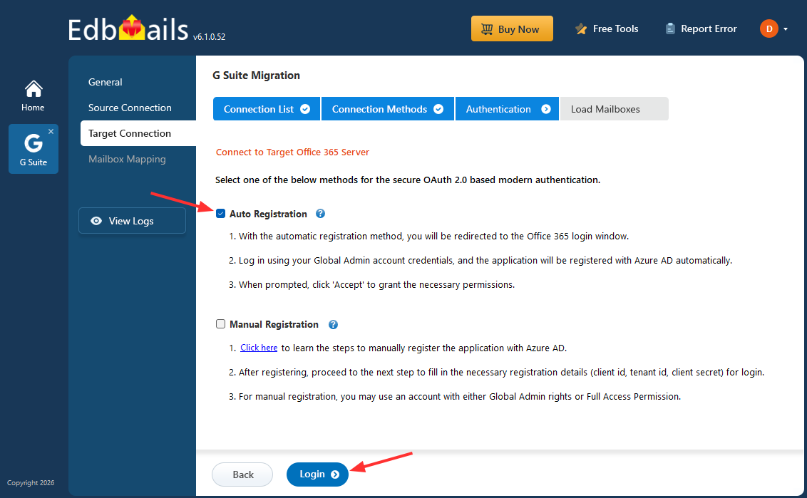 Login to Target Office 365 Server