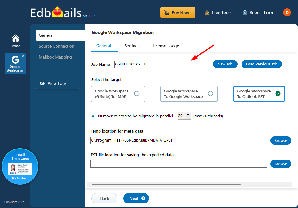 Enter Migration Job name Enter Migration Job name