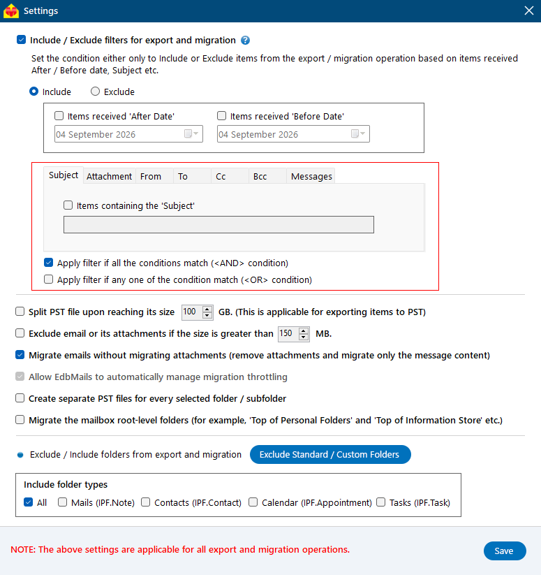 Include / Exclude filters options Include / Exclude filters options