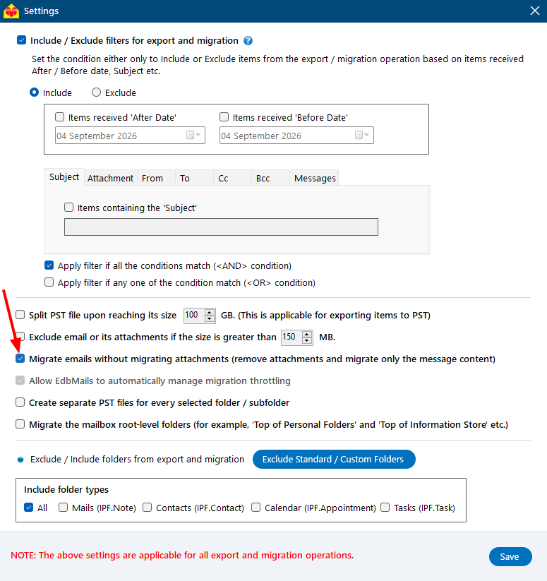 Migrate emails without attachments Migrate emails without attachments