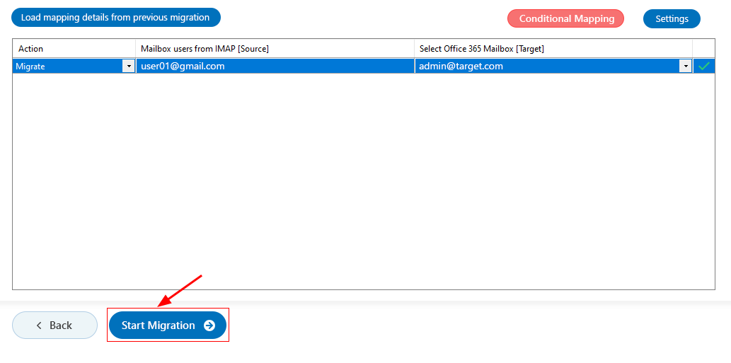 Start IMAP server to Office 365 migration