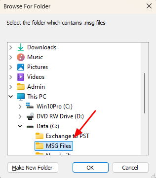 Select MSG folder