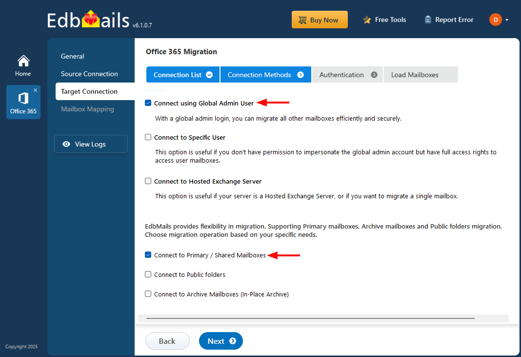 Select required connection option