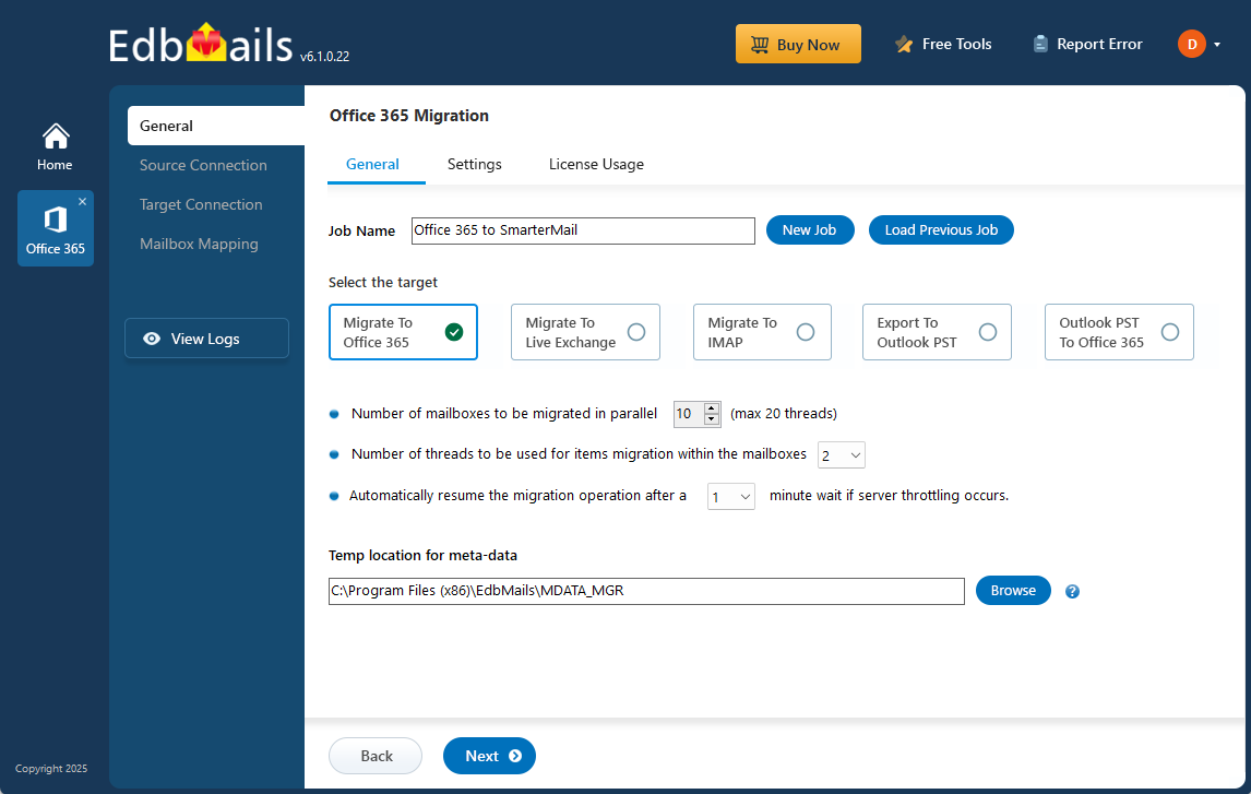 Select Office 365 to IMAP migration option
