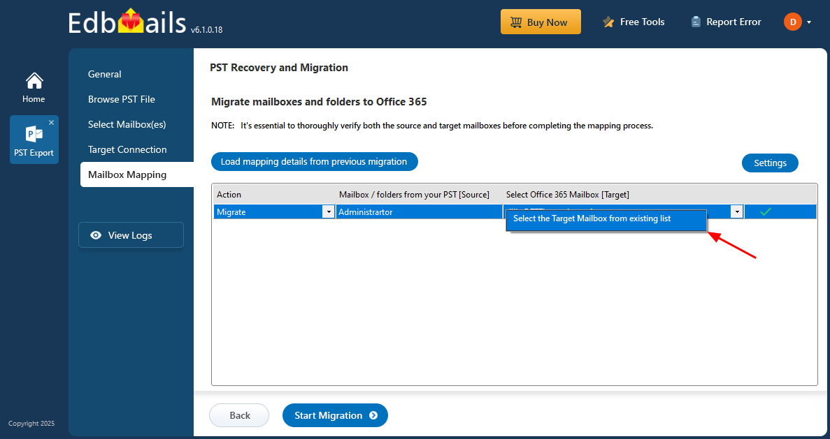 Mapping Outlook PST to Office365