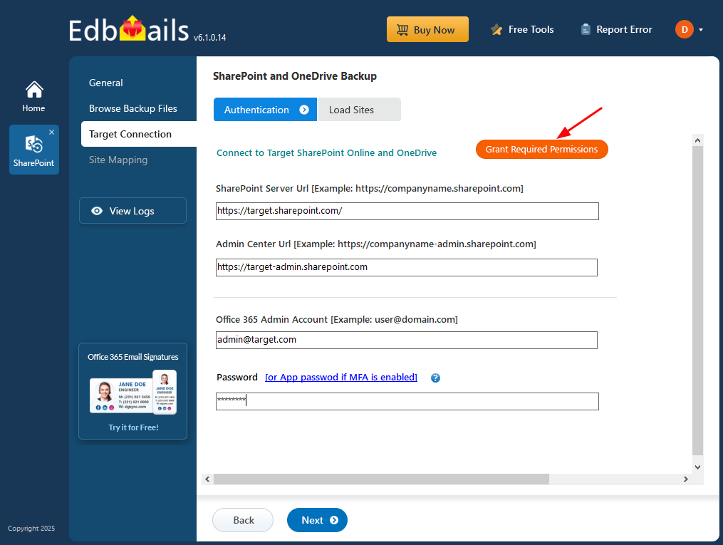 Connect to the SharePoint source server