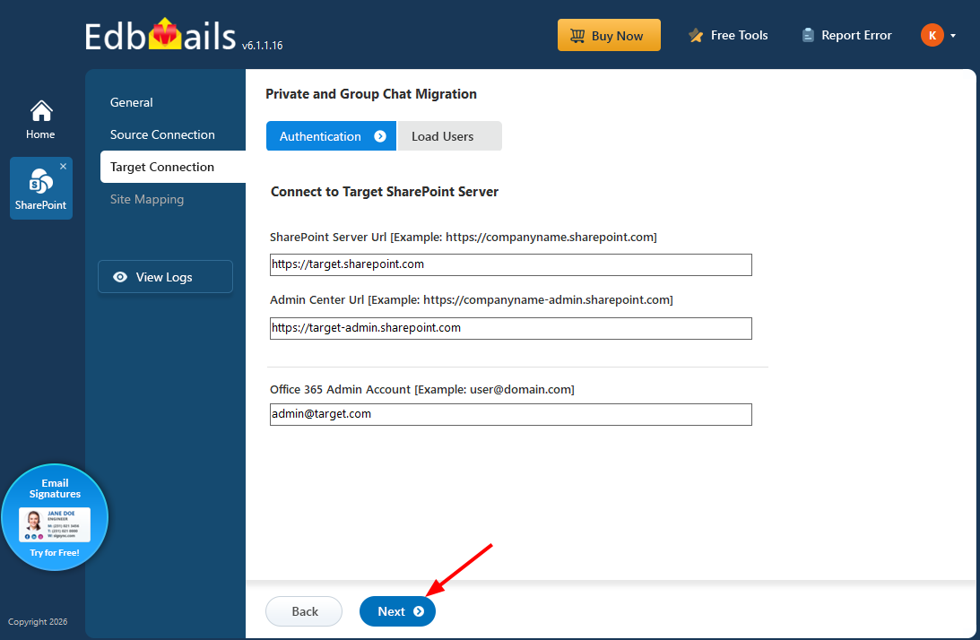 Connect to the target Teams Server Connect to the target Teams Server