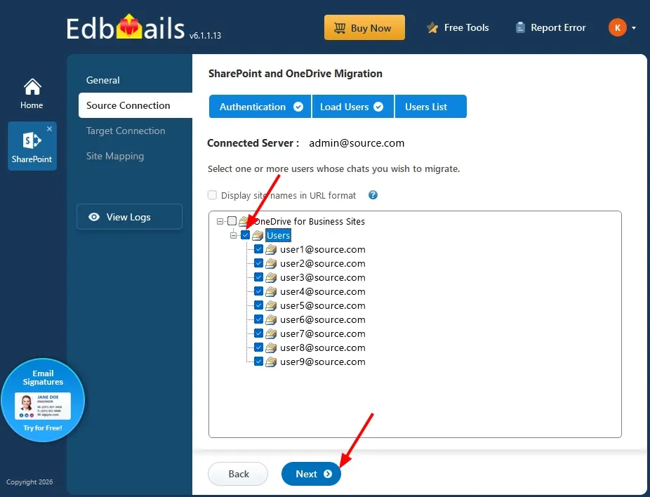 Select required Users Select required Users