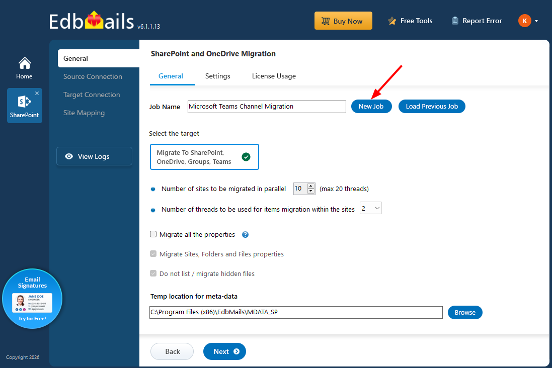 Enter Migration job name
