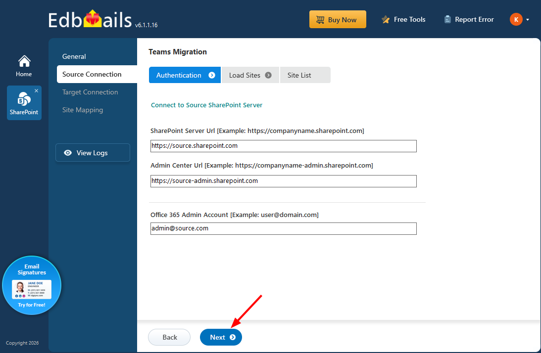 Connect to the Teams Source Server Connect to the Teams Source Server
