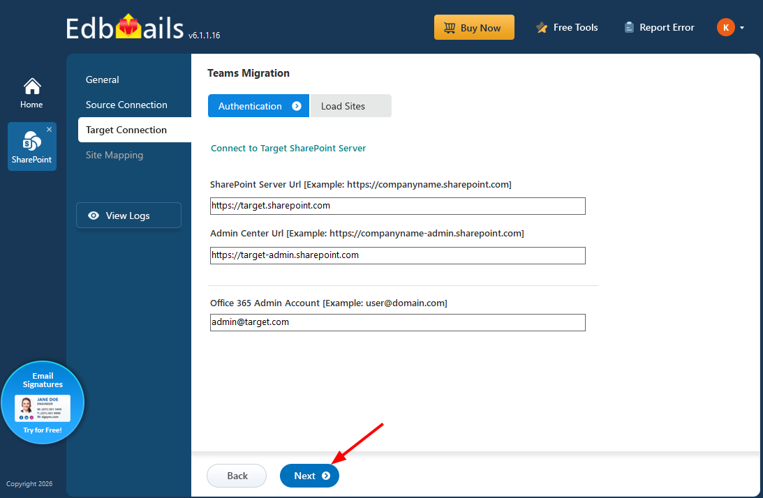 Connect to the target Teams Server Connect to the target Teams Server