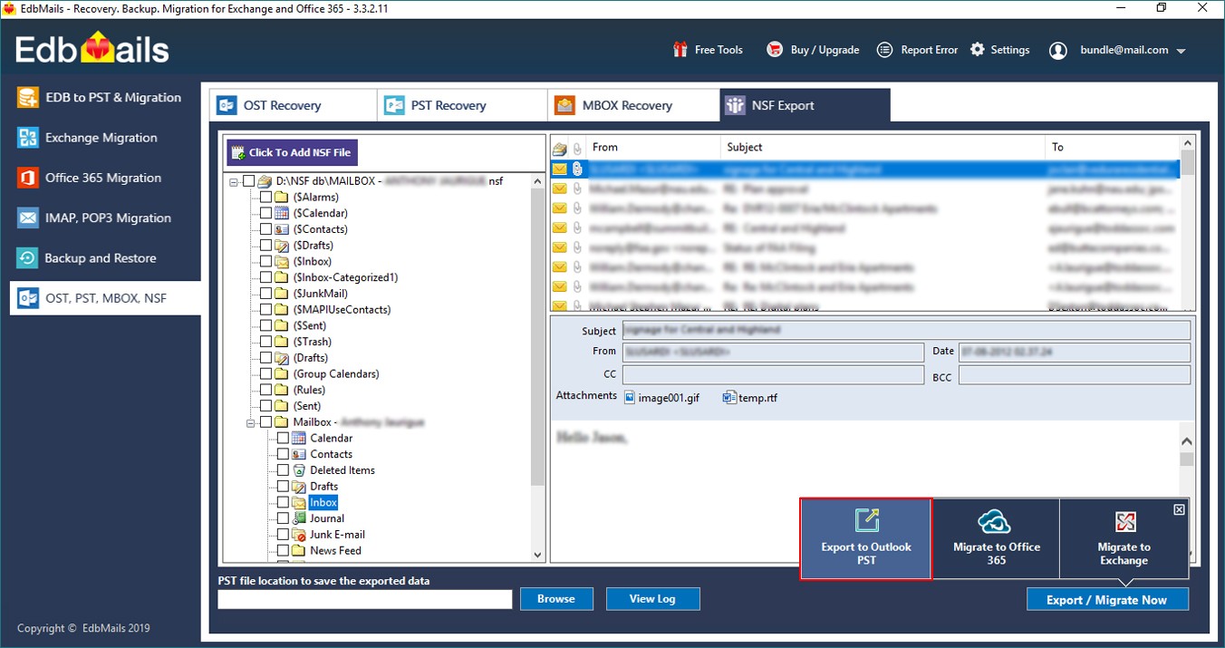 Select the Mailboxes and Export to PST