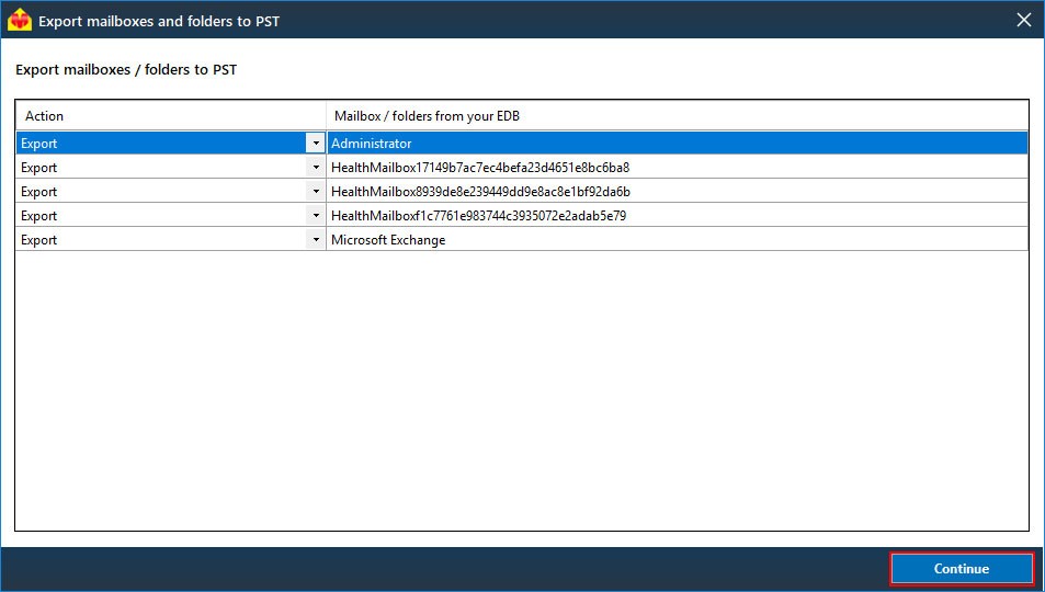 Extract and convert Exchange mailboxes to PST format