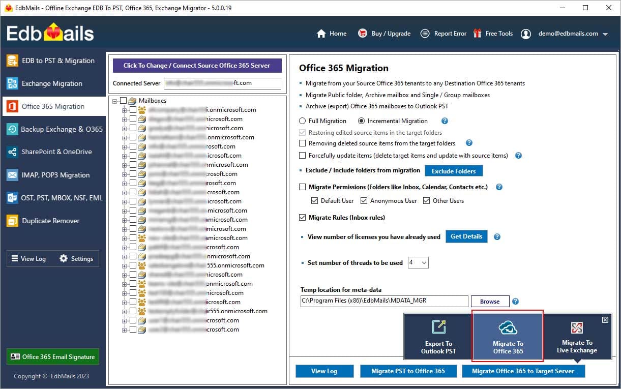 perform EDB to Office 365 migration